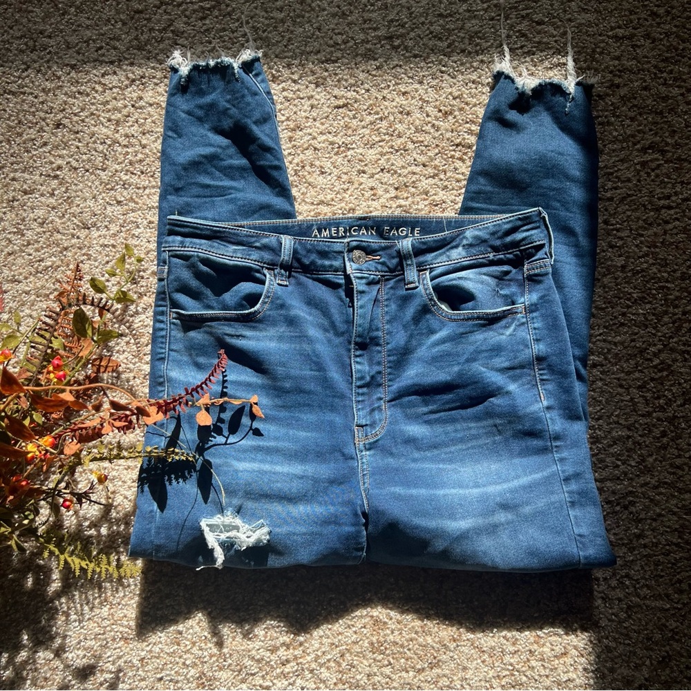 American Eagle Outfitters Distressed Blue Ankle Jeans